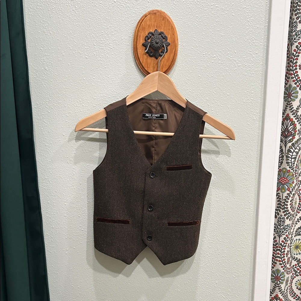 Paul Jones Kids Dark Brown Herringbone Vest